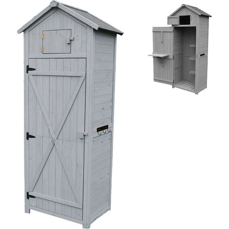 Relaxdays garden cabinet, pine, asphalt roof, 3 shelves, fold-down table, HWD: 180.5 x 75 x 50 cm, grey