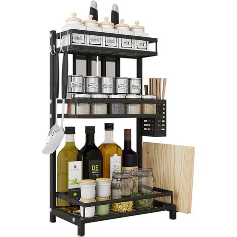 Porta spezie a 3 livelli per mobile da cucina - Organizzatore per cucina - 37,723,461 cm - Nero