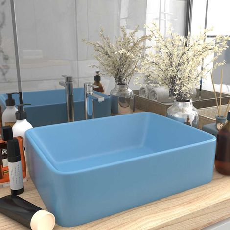 Vasque à poser Lavabo à poser pour salle de bain - Bleu clair mat 41x30x12 cm Céramique BV148159 - BonneVie (1/5)