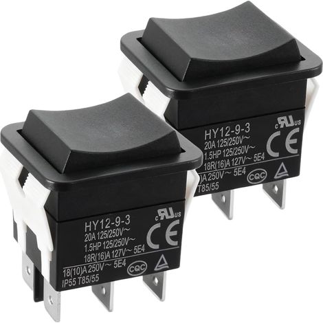 HY1293 Lot de 2 interrupteurs à bascule 6 broches 125/250 V 20 A/2HP PS pour appareils électriques, utilisation commerciale et applications industrielles polyvalentes (noir) (1/5)