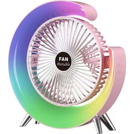 Mini ventilatore con luce arcobaleno - Alimentazione USB - Funzionamento silenzioso - Adatto per uffici e dormitori (1/5)