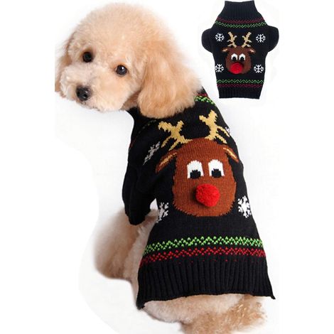 Pulls pour chiens avec motif renne, vêtements chauds d'hiver en tricot pour chats (noir)