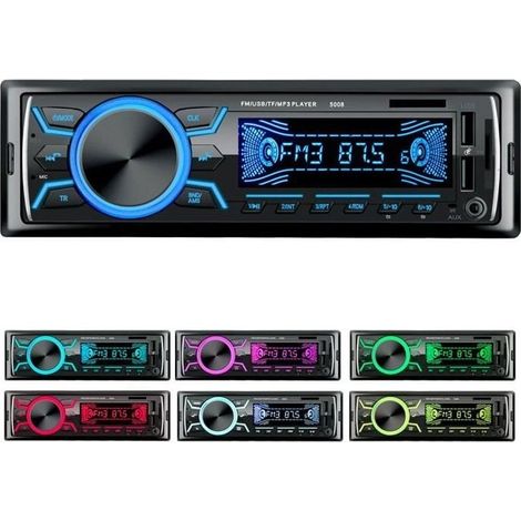 Autoradio Bluetooth Poste Radio Voiture,1Din Radio de Voiture, 4 x 60W Auto Radio 7Couleurs FM Stéréo Radio USB/SD/AUX/EQ/Lecteur MP3 (1/4)