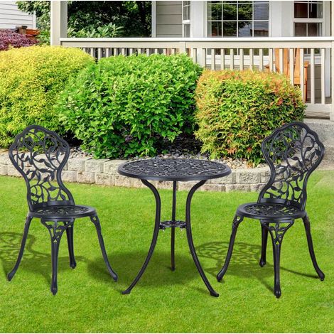 Set de bistró de 3 piezas para 2 personas, mesa 60 x 60 x 65 cm, en aluminio negro HAVRYA (1/5)