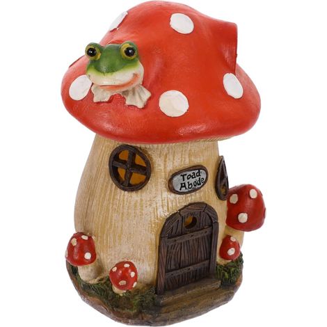 Figurine de Maison Champignon Résine pour Jardin Lampe Solaire Décorative Ornement Lumineux Solaire (1/5)