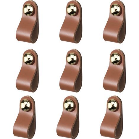 9 Pièces Poignée Meuble , Bouton de Porte Rétro, Poignee Cuir pour Meubles Cuisine Salle Bain Armoires Cabinet (Marron) (1/5)