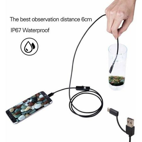 Endoscope USB 5.5mm 5m, Caméra Inspection Étanche IP67, 6 LED, Type-C Android PC, Semi-Rigide (1/5)