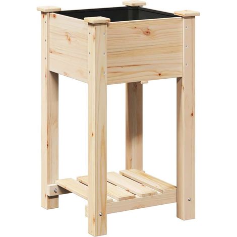 Cache-pot de jardin avec étagère rectangulaire pratique extérieur 45 x 45 x 76,5 cm en bois de sapin beige
