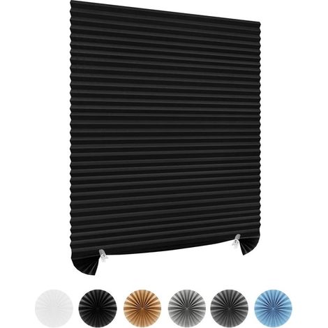 Store plissé sans perçage – 90 x 150 cm – Noir – Autocollant – Occultant – Pour chambre (1/4)