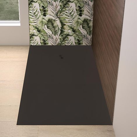 Receveur de douche KINEDO Kinemoon Evo 170x70 noir texture pierre lunaire inclu. grille assortie et bonde extra-plate