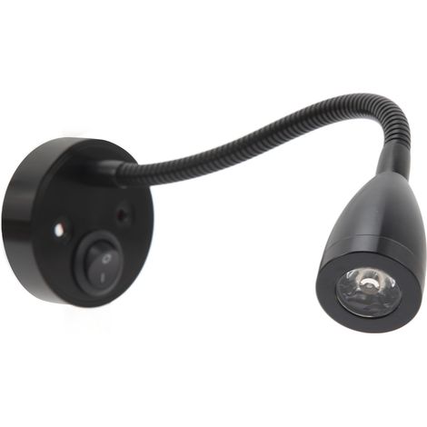 Lampe de chevet LED pour camping-car, pivotante à 360°, flexible et à col de cygne, pour applications 12 V à 24 V CC, bateaux, camping-cars, camions et voitures (noire). (1/5)