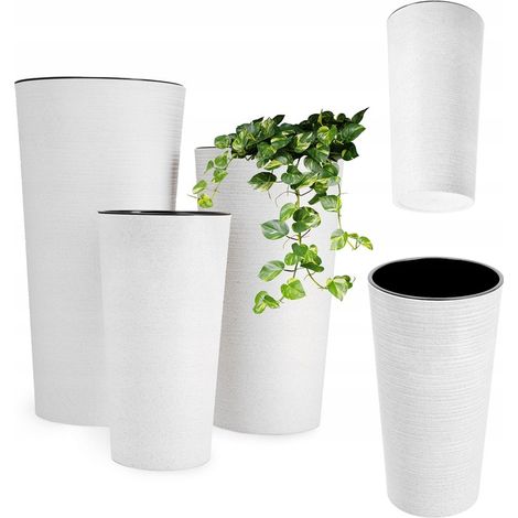 Set di 3 vasi da fiori, inserto per vaso, da giardino alto, bianco, 57 cm (1/5)