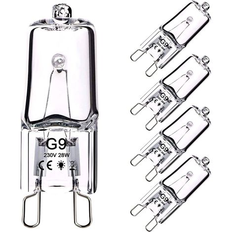 Ampoule Halogène G9 28W 230V 370LM 2800K Blanc Chaud Dimmable - Lot de 5, Lampe Capsule Transparente pour Lustre, Armoire, Paysage et Applique Murale