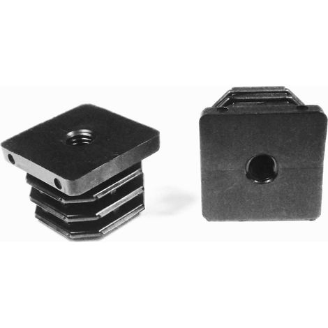 Embout polyamide carré pour tube 40 x 40 mm – Épaisseur 1,5 à 2,0 mm – Fileté diam. 10 mm (M10) – Adaptation pied réglable – Ajile