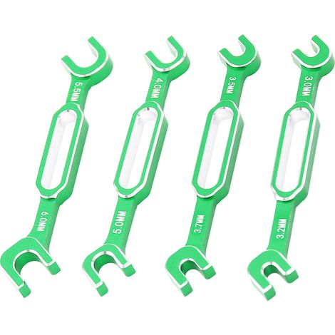 Clés à molette pour voiture RC (lot de 4) - Extracteur d'écrous de tendeur et de rotule - Alliage d'aluminium - Clé d'entretien RC 3,0-6,0 mm - Vert (1/5)