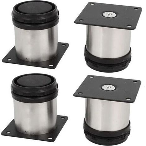 Patas de muebles ajustables de acero inoxidable, 5 x 6 cm, plata y negro, 4 unidades - Crezuo