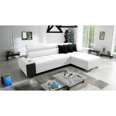 Bequemes Ecksofa mit Schlaffunktion MORENA I MAXI Kunstleder Weiß Rechts (1/5)