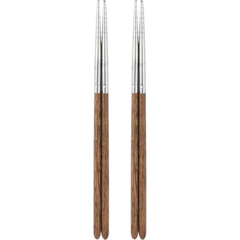 Baguettes en acier inoxydable et bois (2 pièces) Ensemble de couverts antidérapants de 25 cm pour la maison et la cuisine (1/3)