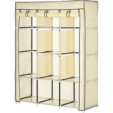 Armario de tela, armario con barras para ropa, 8 niveles, armario plegable, armario plegable para dormitorio, pasillo, tejido no tejido, blanco crema, 125 x 43 x 162,5 cm Aosoma (1/5)