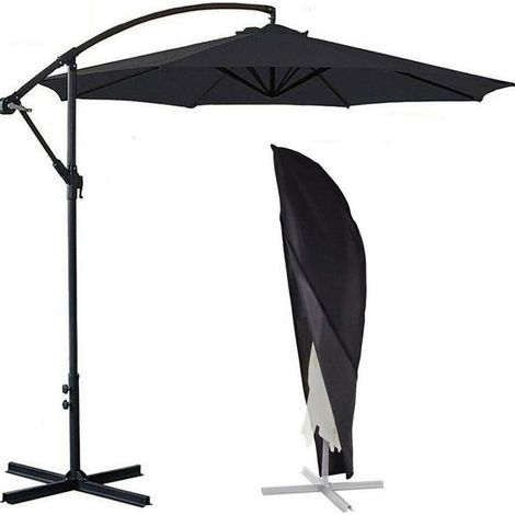 Housse Parasol Déporté pour Parasol Ø 2-4m, 210D Oxford Housse de Protection pour Parasol avec Sac de Rangement, Imperméable, 26540/70/50CM - Noir (1/5)