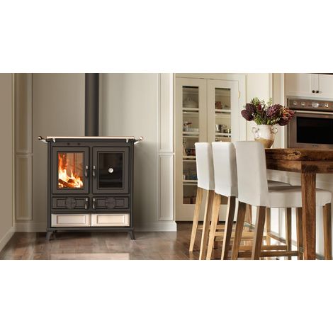Thermorossi – Cuisinière à bois en céramique 8.2 kW – Foyer en fonte – Capacité four 27 L – Dimensions L 770 x H 863 x P 578 mm – Classe A+ (1/4)