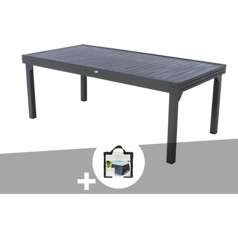 Hesperide – Table de jardin extensible rectangulaire aluminium 10/12 places – Dimensions 320x100x75 cm – Housse incluse – Traitement antirouille époxy