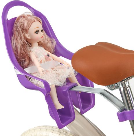 Siège de vélo pour poupée avec chaise intégrée, compatible avec les vélos de 12 à 20 pouces, accessoires de vélo pour poupées, violet