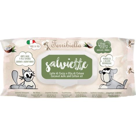 Salviette latte di cocco e olio di cotone pulizia profonda per cani e gatti: 1 pz