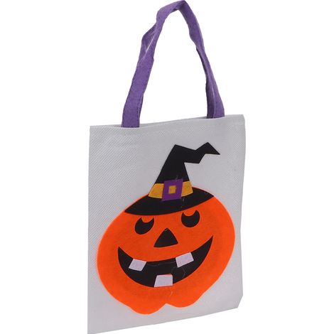 Tote Bag Linen Cute Vivid Storage Sack for Halloween Decoration Party Show Dress UpBlack Hat Pumpkin On White (1/5)