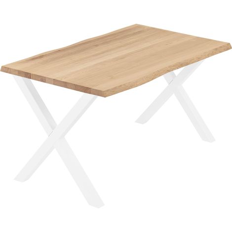 LAMO Manufaktur Esstisch Küchentisch, mit Baumkante 100x80x76 cm (AxBxH), Design, Natur / Weiss, LUB-01-A-002-9016D (1/5)