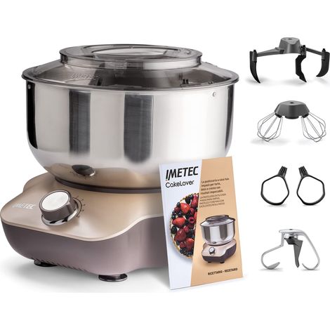 Imetec CakeLover, Impastatrice Planetaria di 5L per Torte, Dolci, Pizza, Pane, Pasta – 1500 W, 6 Velocità, Ciotola in Acciaio Inox, Doppio Gancio, Fruste – Design Compatto, Ricettario Incluso (1/5)