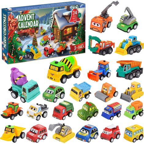 Calendrier de l'Avent 2025 pour enfants et garçons - Compte à rebours de 24 jours avec voitures à rétrofriction, coffret cadeau amusant pour les fêtes, surprise de Noël avec voitures miniatures (1/5)