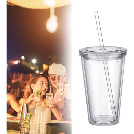 Coperchio a doppia parete riutilizzabile per tazza con cannucce riutilizzabili - per frullati, succhi, caffè, caffè freddo (1/3)