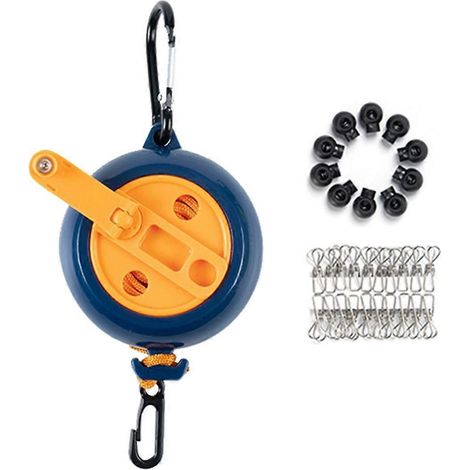 Étendoir à linge portable pour voyages, 10 m (32,8 pi) rétractable, étendoir à linge de camping avec 20 pinces à linge et 10 butées (1/5)