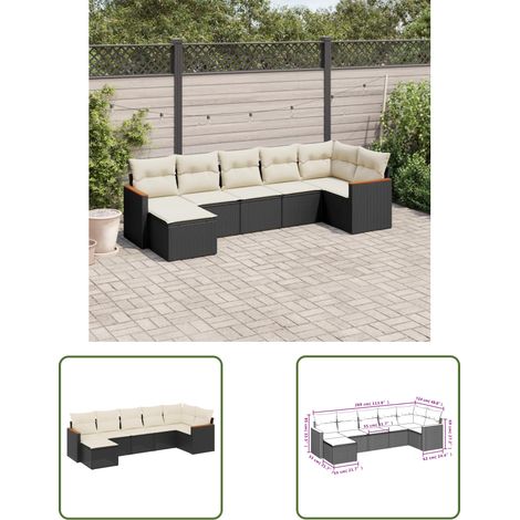The Living Store Salon de jardin 7 pcs avec coussins noir résine tressée - Ensemble Salon De Jardin - Canapé Extérieur - Meuble De Jardin - Rotin Synthétique - Résine Tressée (1/3)