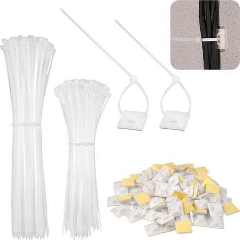 200 Pcs Serre Flex avec Auto-Adhésif, Collier Serrage Plastique Blanc Liens de Serrage,Attache Cable Adhesif,Serre-Câbles électriques Court 150 Mm 200 Mm en Nylon pour Fixation (1/5)