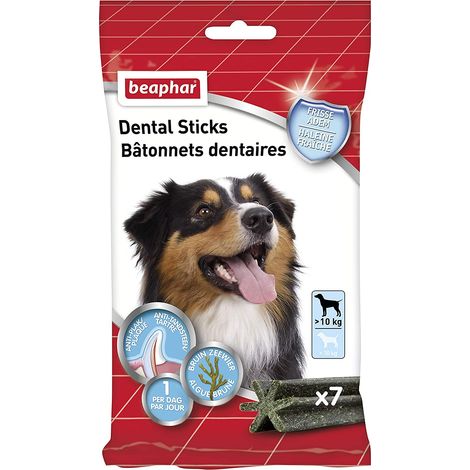 Bâtonnets dentaires pour chien Désignation : Bâtonnets dentaires pour chien (plus de 10kg) Conditionnement : 7 bâtonnets Beaphar 14274 (1/2)