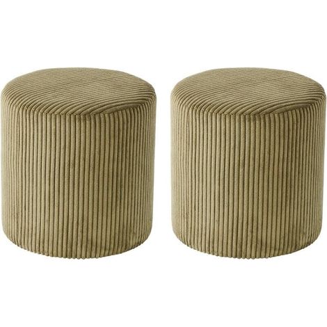 Lot de 2 poufs velours côtelé kaki 35cm Casita SNAW