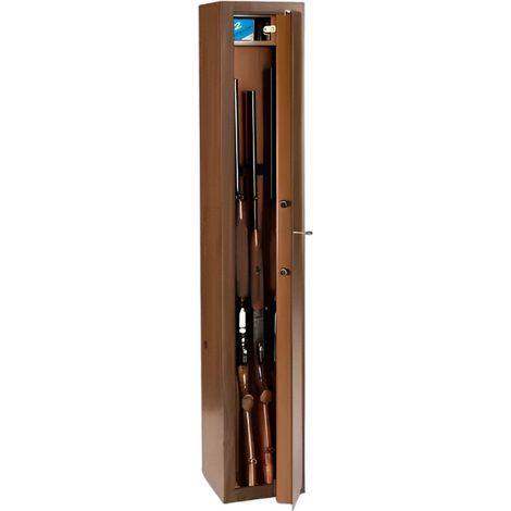 Armadio portafucili sicurezza 5 posti effetto legno con tesoretto chiusura a sei mandate e ancoraggio robusto (1/3)