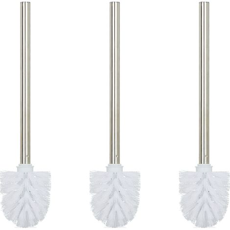 6 x toilet brush, WC brush, replacement, removable head, stainless steel handle, HxD 35 x 8 cm, white, set (1/5)