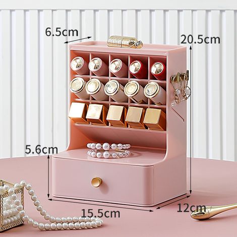 Coffret de Rangement Cosmétique Grand Espace Organisateur de Maquillage avec Tiroir pour Bijoux Rouges à Lèvres et Produits de Beauté Rose Sakura (1/4)