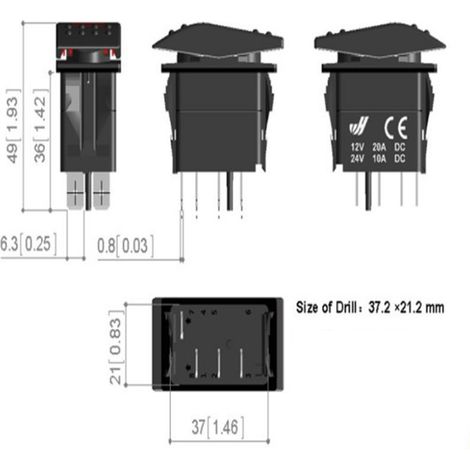 Interrupteur à bascule Marche/Arrêt 12V-24V 3 broches pour voiture, camping-car, bateau, marine (1/5)