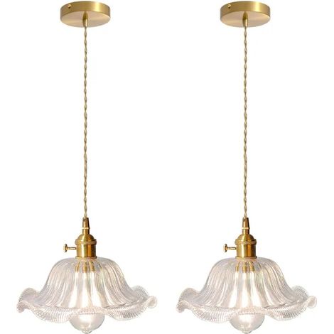 2x Lustre en Verre,Lampe Suspension Vintage Abat-jour Design Fleur E27 Lampe de Plafond Industriel Style Retro pour Salon Cafe (1/5)