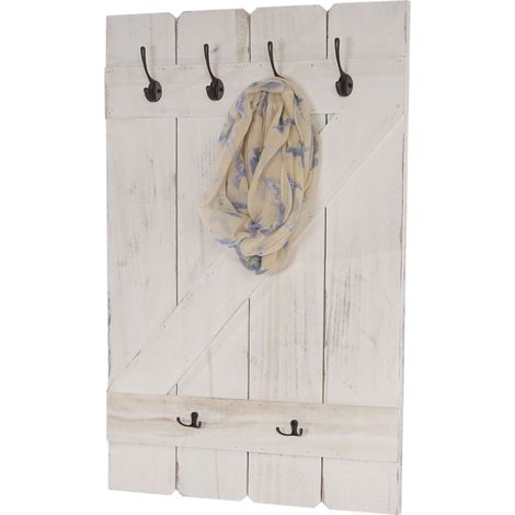 Tablette murale, porte-tasse HWC-D13, étagère / vestiaire / planche à 6 crochets - blanc shabby
