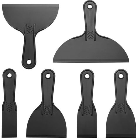 Ensemble de 6 spatules en plastique – 1,5 à 8 pouces, grattoirs à mastic et colle, multi-usages, noir (1/5)