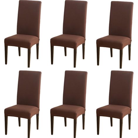 Lot de 6 Housses extensibles pour chaises de salle à manger，brun Housse de chaise extensible de couleur unie (1/5)