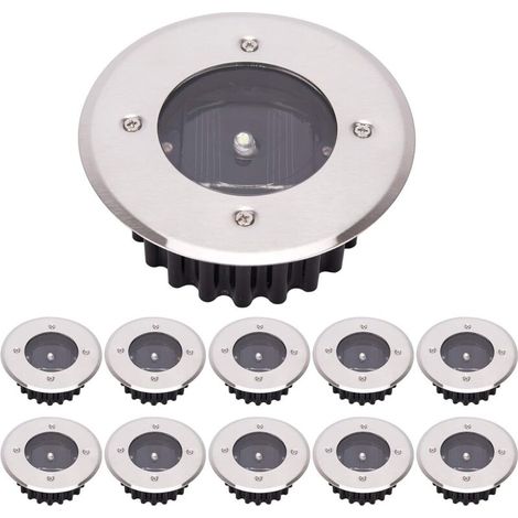 10 Pack Solar LED Ground Lights, Outdoor Light, Street Light, Inground Light, Waterproof IP65 (Cool White, Round) [Energy Class A+]