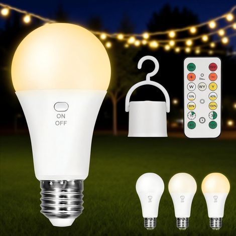 E27 Rechargeable 7W Dimmable LED Bulb with Remote Control and Timer for Camping (1/5)