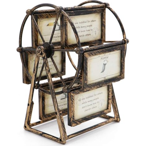 Cadre Photo Roue De La Fortune - 6 Emplacements Pour Photos 10,5 x 6,2 cm - Rotation 360° - Acrylique Plastique Verre - Décoration Intérieure Vintage - Lot de 1 (1/5)