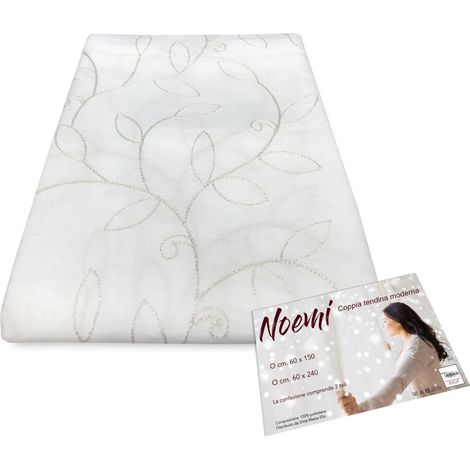 COPPIA TENDINA NOEMI RICAMO MODERNO FOGLIA BIANCO COPPIA (2 TELI) CM. 60X240